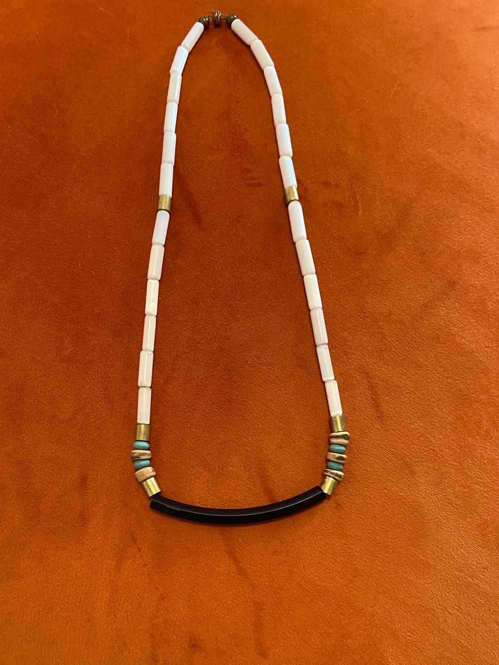 White and Black Bead Necklace with Gold Accents - Women Jewelry